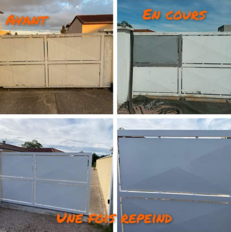 Aérogommage et peinture d'un portail en acier